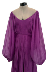 Spring 2024 Christian Dior by Maria Grazia Chiuri Runway Look 75 Purple Silk Chiffon Dress w Huge Balloon Sleeves