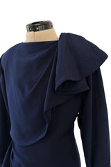 Elegant Spring 1989 Nina Ricci by Gerard Pipart Haute Couture Runway Deep Blue Silk Dress