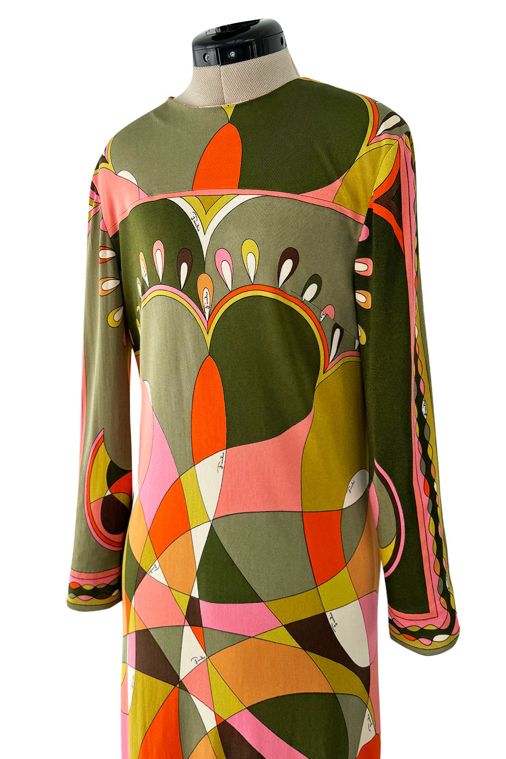 Fantastic 1960s Emilio Pucci Green Pink Coral & Orange Abstract