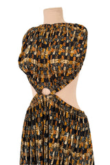 Spring 2017 Celine by Phoebe Philo Runway Look 4 Basket Weave Print Jersey Dress w Open Cut Outs