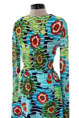 1972 Lanvin by Jules-Francois Crahay Printed Silk Jersey & Waffle Weave Low Back Dress