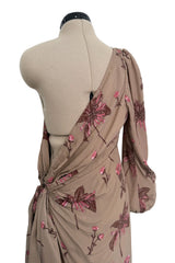 Resort 2008 Prada by Miuccia Prada Look 5 One Shoulder Floral Printed Silk Dress w Low Side Plunge