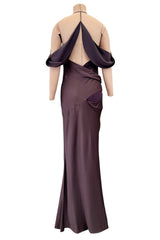 Spectacular Fall 2003 John Galliano Bias Cut Mauve Purple Silk Dress w Draped Arm Panels