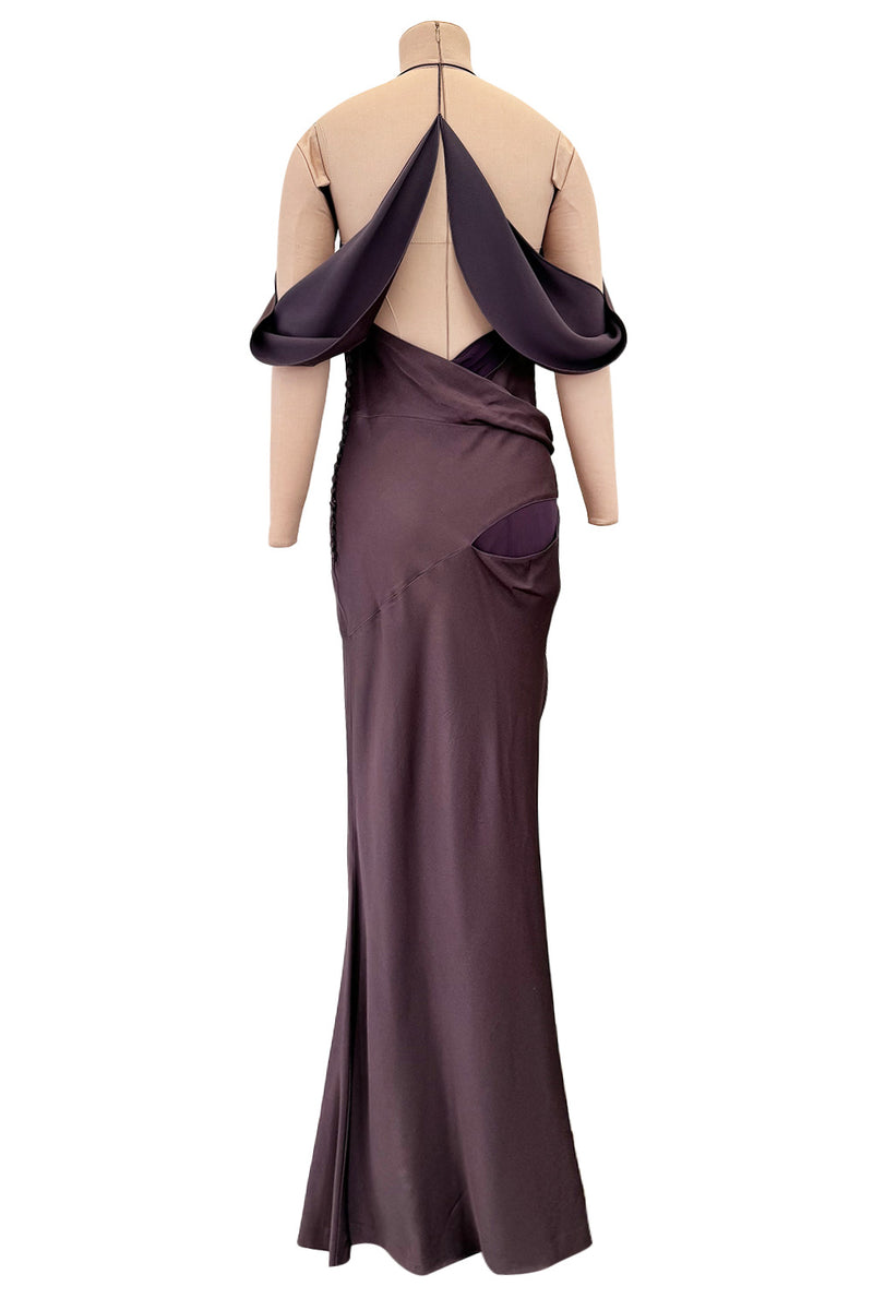 Gorgeous Fall 2003 John Galliano Bias Cut Deep Purple Silk Dress w Draped Arm Panels