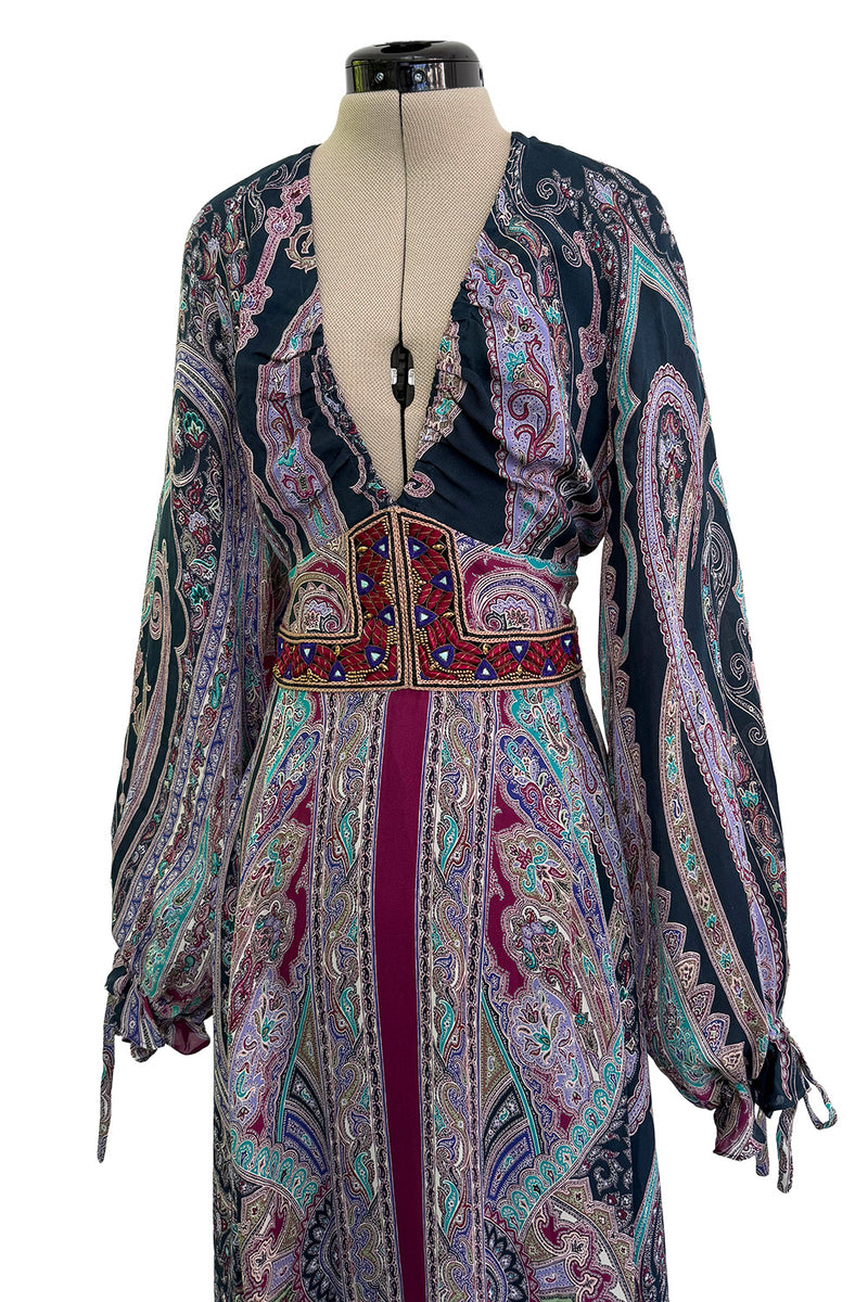 Prettiest Pre-Fall 2016 Etro by Veronica Etro Printed Silk Chiffon Dress w Embroidered & Beaded Detailing