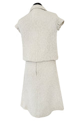 1960s Christian Dior Demi-Couture Textured Ivory Silk A-Line Dress & Matching Crop Jacket