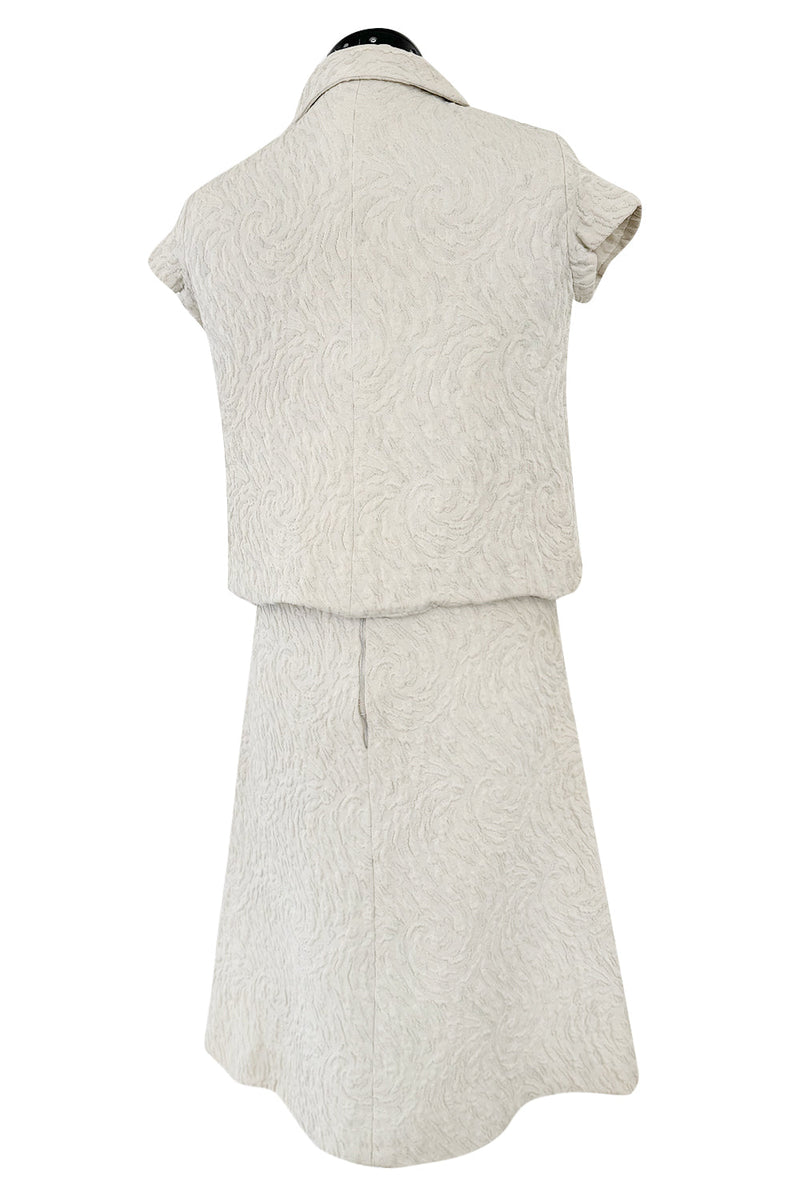 1960s Christian Dior Demi-Couture Textured Ivory Silk A-Line Dress & Matching Crop Jacket