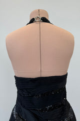 Versace Fall 2006 Black Silk & Sequin Plunge Dress - 14-14.5" W