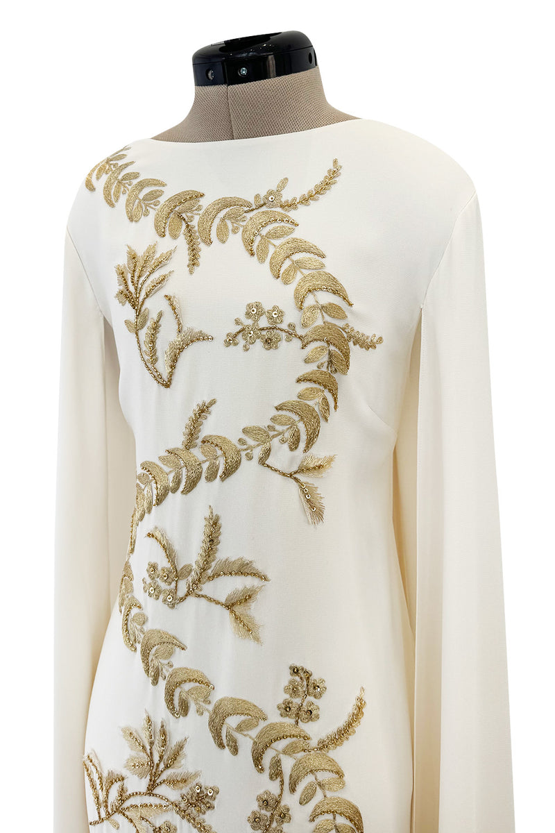 Spring 2019 Oscar de la Renta by Laura Kim & Fernando Garcia Gold Embellished Ivory Caftan Dress
