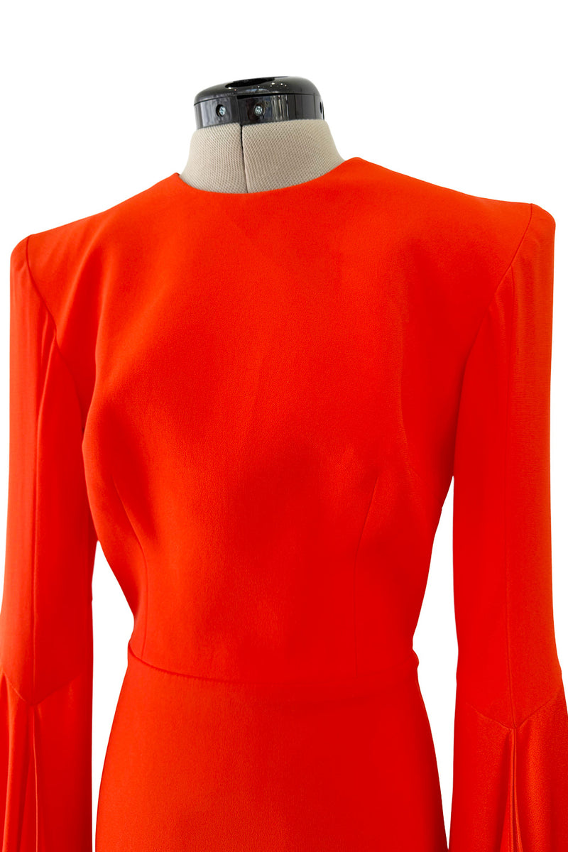 Striking Resort 2019 Alex Perry "Abigail" Brilliant Orange Full Length Capes Sleeve Dress w Open Back