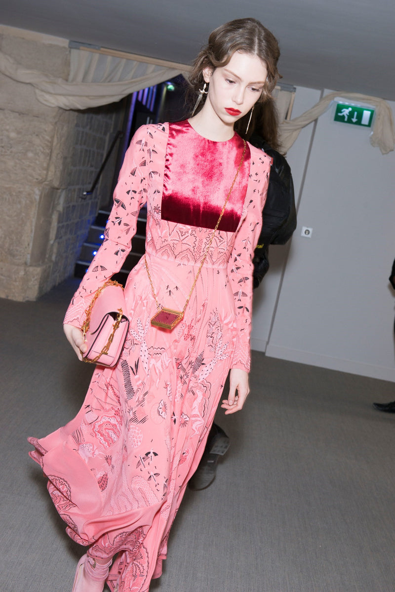 Spring 2017 Valentino by PierPaolo Piccioli Runway Look 12 Zandra Print Pink Silk Dress