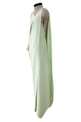 Rare Spring 1978 Philippe Venet the Haute Couture Runwau Sample Pale Mint Silk One Shoulder Dress