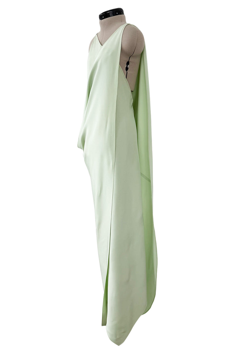 Rare Spring 1978 Philippe Venet the Haute Couture Runwau Sample Pale Mint Silk One Shoulder Dress