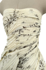 Spring 2004 Prada by Miuccia Variation on Look 52 Printed Ivory Strapless Cotton Dress