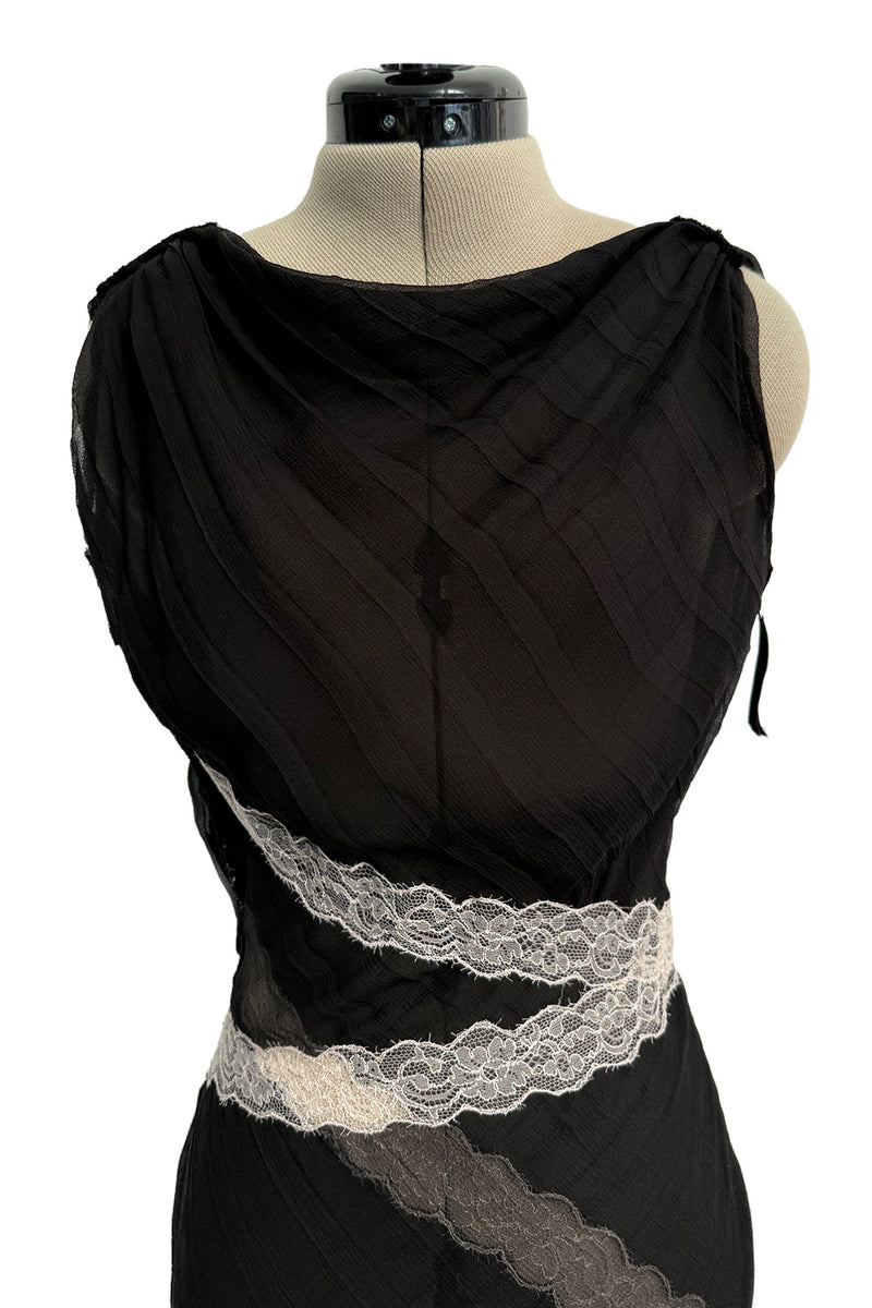 Ethereal Spring 2011 Nina Ricci by Peter Copping Black Silk Chiffon & Ivory Lace Plunge Dress