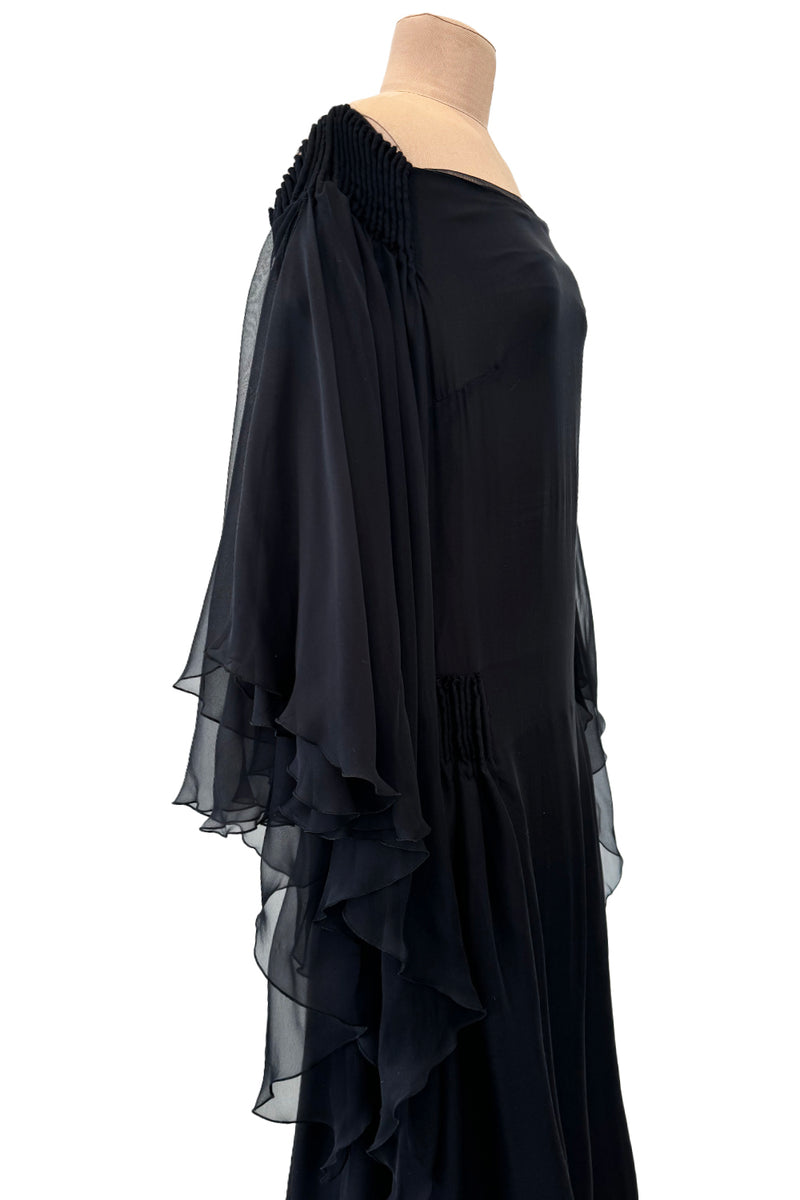 Beautiful Fall 2002 Valentino by Mr. Valentino Runway Look 65 Flowing Black Silk Chiffon Caftan Dress