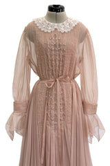 Fall 2020 Gucci by Alessandro Michele Runway Look 29 Dusty Pink Silk Dress & Skirt Overlay Set
