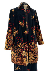 Incredible c. 1972 Original Valentino Three Piece Acorn Print Silk Top, Velvet Skirt & Jacket Set