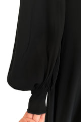 Exceptional 1970s George Stavropoulos Couture Black Silk & Bias Cut Dress w Balloon Sleeves & Flowing Skirt