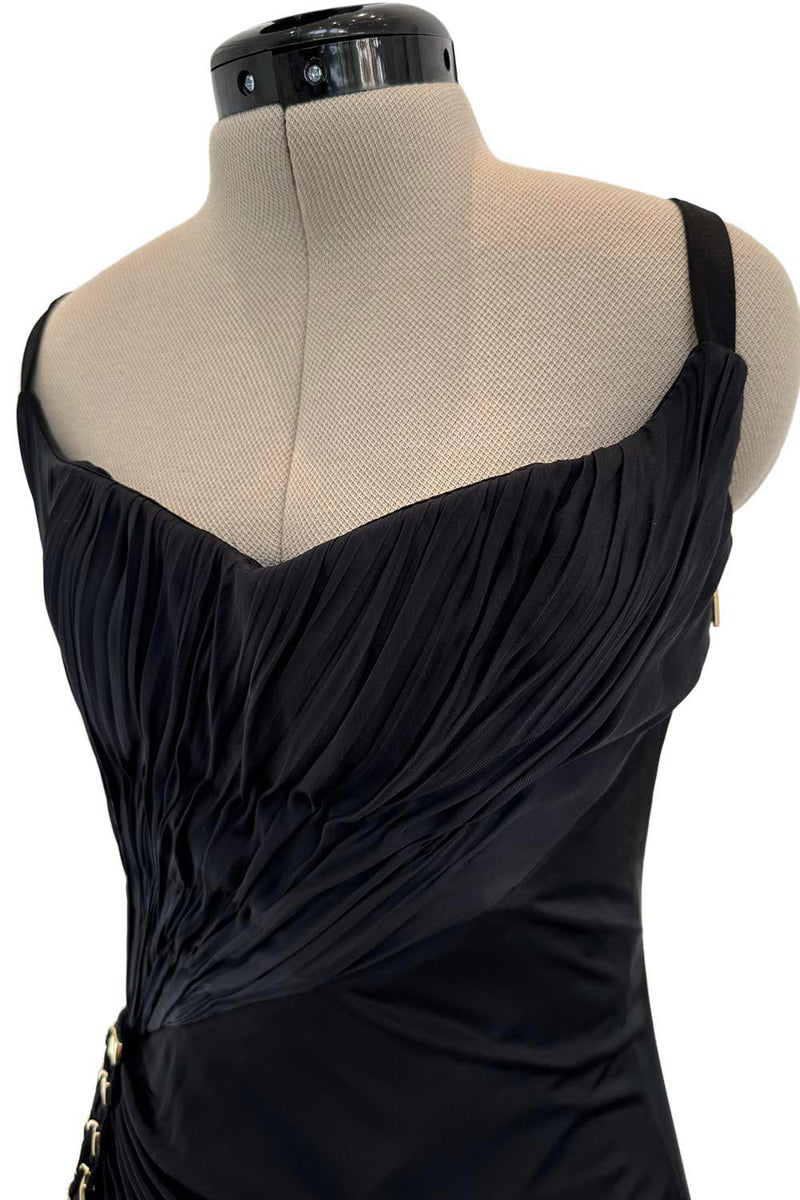 Outstanding Spring 2006 Roberto Cavalli Black Silky Jersey Corset Bodice Dress w Gold Hardware Detailing