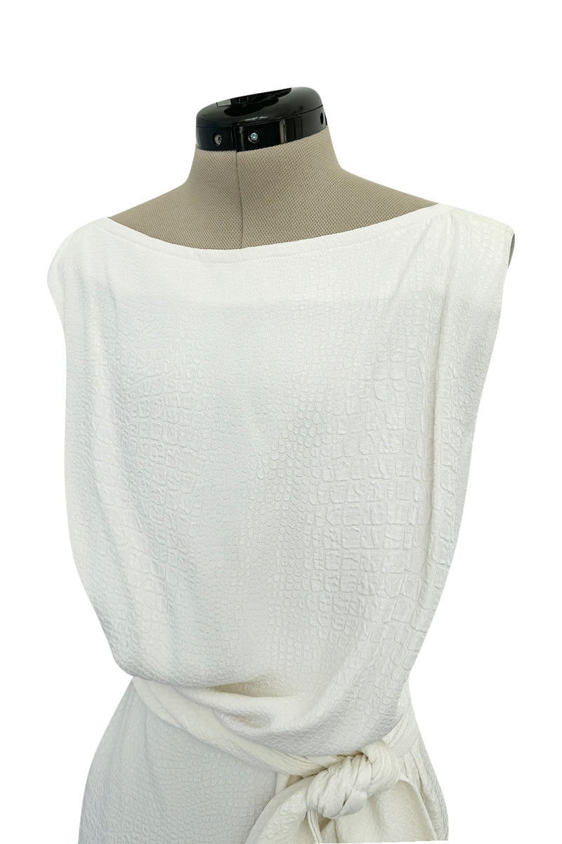 Yves Saint Laurent Spring 1993 minimalist White Dress w Raised Reptile Print