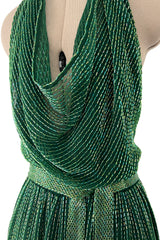 Phenomenal & Rare 1979 Halston Couture Andy Warhol Filmed Green Beaded Halter Dress w Open Back