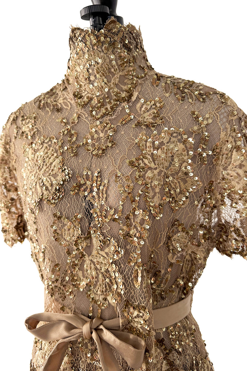 Outstanding 2010s Valentino by the Original Mr. Valentino Two Piece Metallic Gold Sequin Covered Set