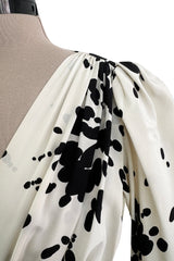Fantastic Spring 1982 Yves Saint Laurent Haute Couture Runway Unlabeled Black & White Print Plunge Dress