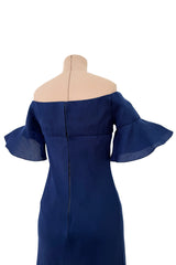 Rare Spring 1972 Christian Dior by Marc Bohan Haute Couture Blue Silk Gazaar Dress