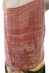 Prettiest Spring 2000 Giorgio Armani Runway Dusty Pink Beaded Halter Top & Silk Chiffon Skirt Set