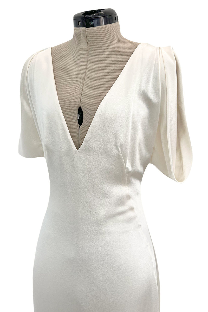 Spectacular 2011 Alexander McQueen Bias Cut Liquid Silk Satin Ivory Dress w Amazing Sleeves