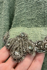 Fall 2005 Roberto Cavalli Green Boucle Jacket w Chinchilla Collar, Rhinestone, SIlk & Velvet Detailing