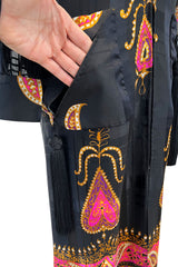 Documented Fall 1970 Valentino Printed Black Ribbon Silk Chiffon Dress w Huge Tassel Detail