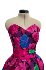 Exuberant Spring 1988 Christian Lacroix Luxe Demi-Couture Runway & Documented Strapless Floral Mini Dress