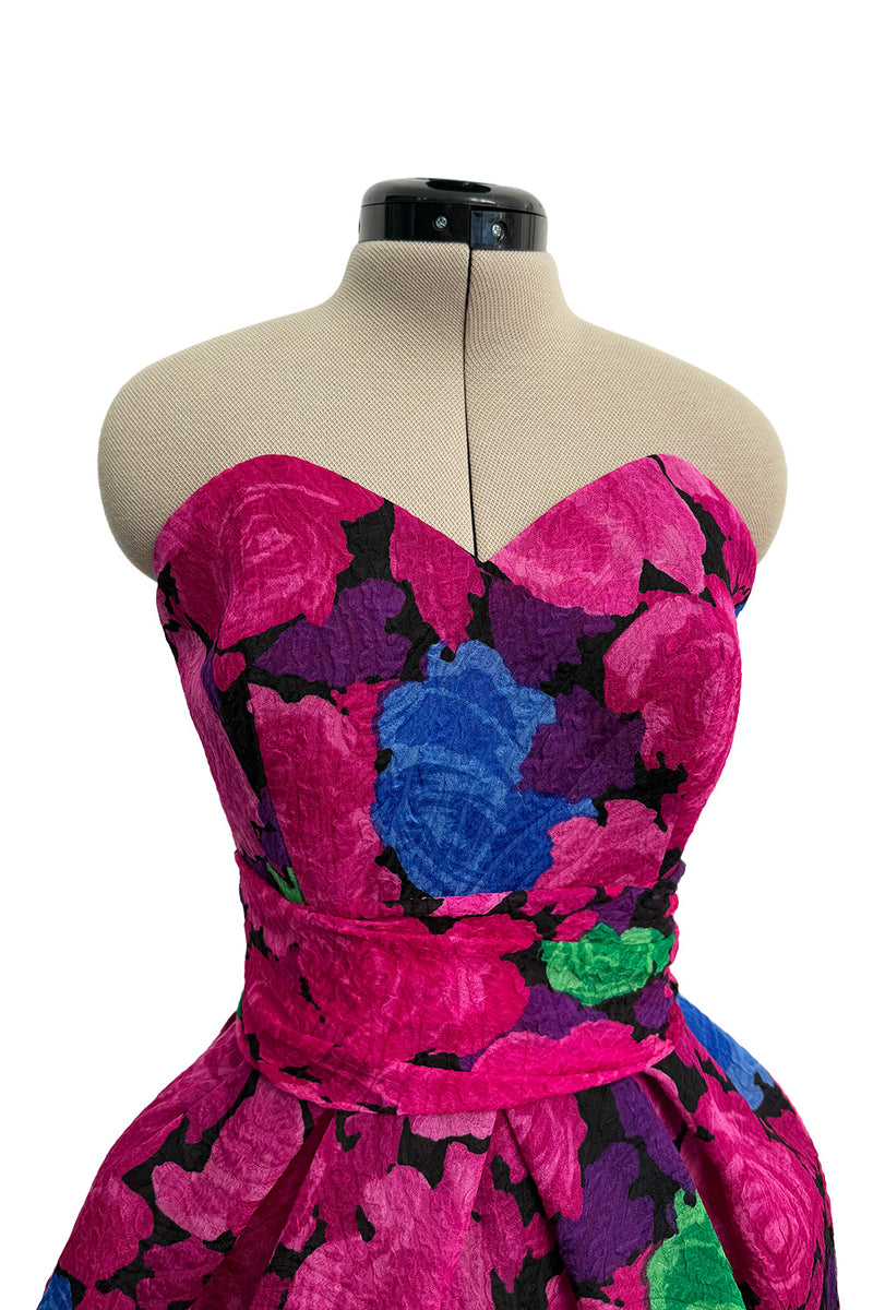 Exuberant Spring 1988 Christian Lacroix Luxe Demi-Couture Runway & Documented Strapless Floral Mini Dress