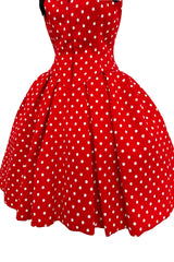 Spring 1988 Christian Lacroix Demi-Couture Runway Red Polkadot Dress w Detachable Sleeves