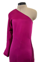 Chic Spring 2008 Yves Saint Laurent by Stefano Pilati Runway Look 35 Deep Fuchsia Pink Silk One Shoulder Dress