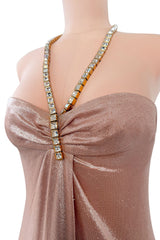 Outstanding Fall 2000 Thierry Mugler Dusty Pink Metallic Dress w Rhinestone & Metal Collar