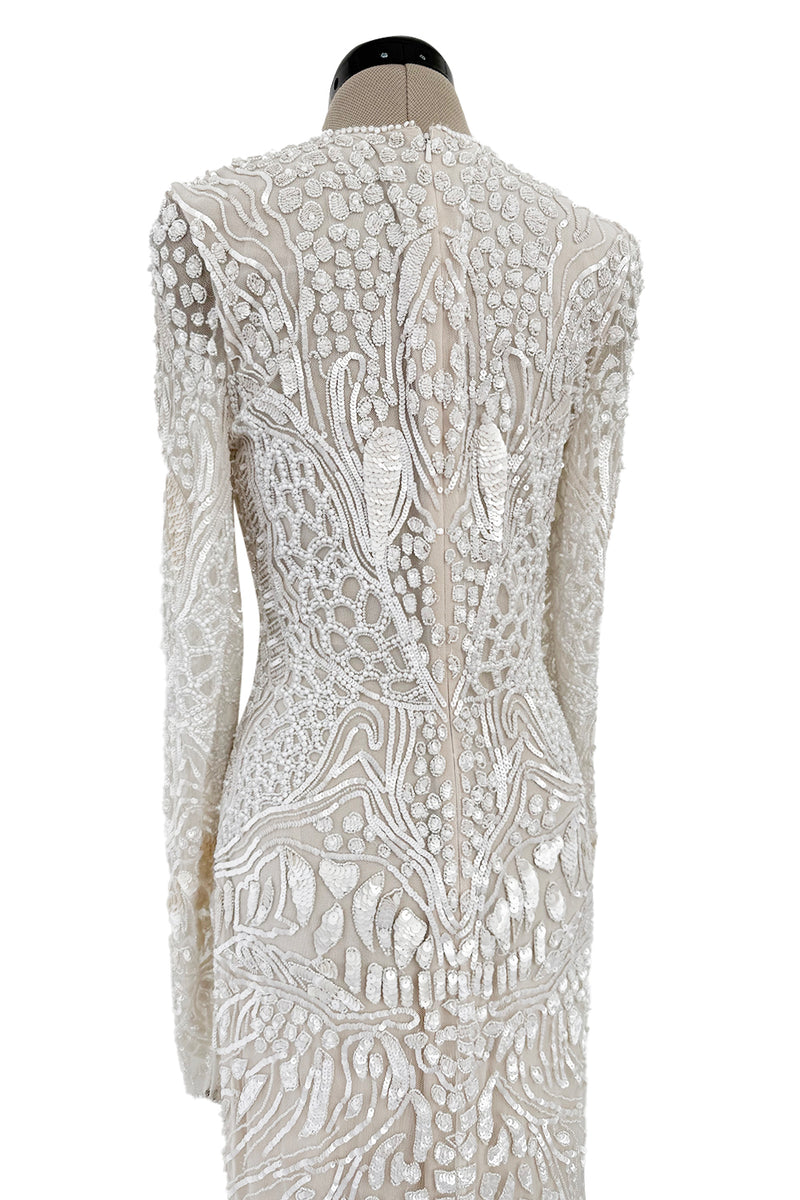 Beautiful Spring 2022 Naeem Khan Bridal Collection 'Salinas' Ivory Net Dress w Sequin Pattern & Trained Skirt