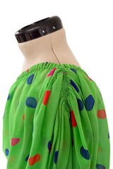 Demi-Couture Spring 1989 Nina Ricci Runway Dotted Silk Skirt & Silk Chiffon One Shoulder Top Set