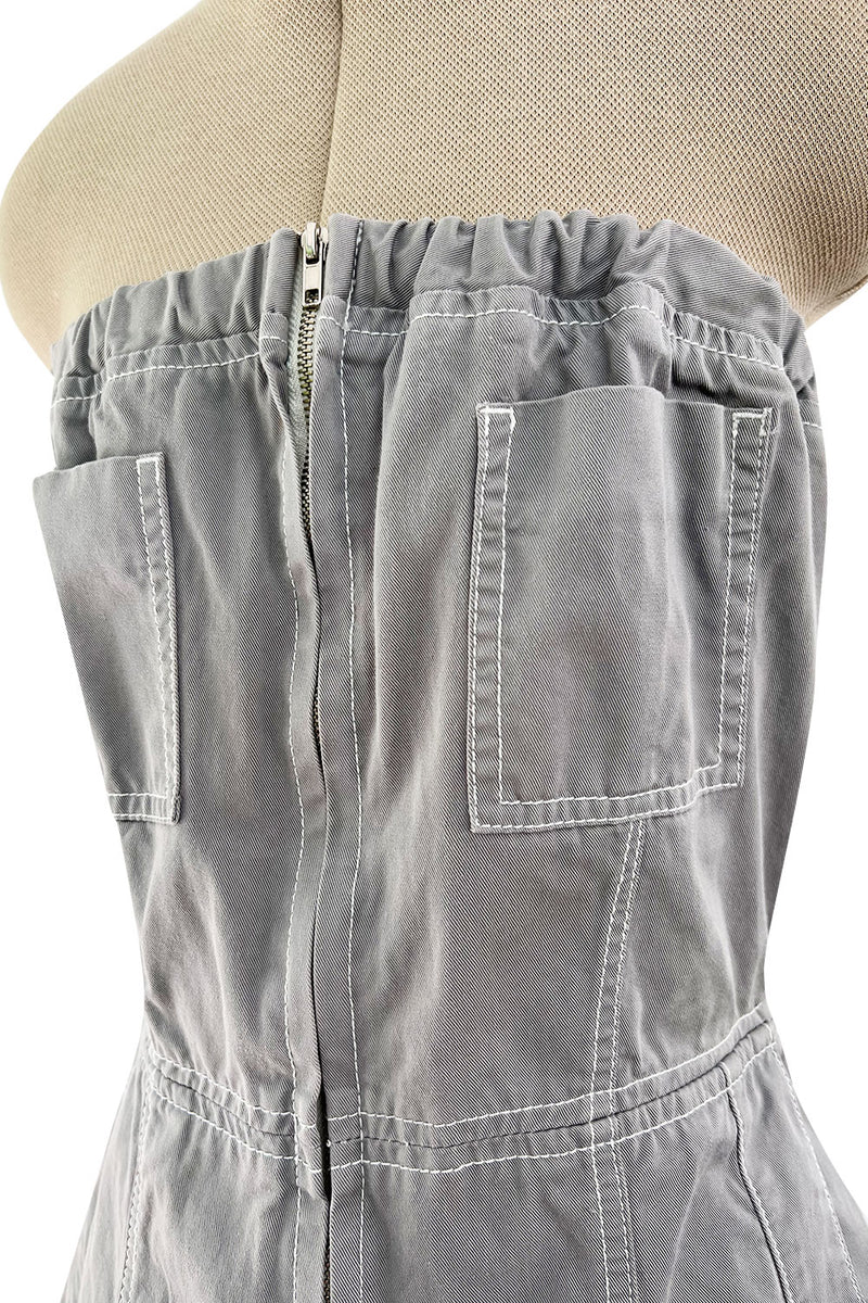 Amazing Unlabeled Vintage Starpless Grey Cotton Canvas Jumpsuit w Top Stitching & Pockets