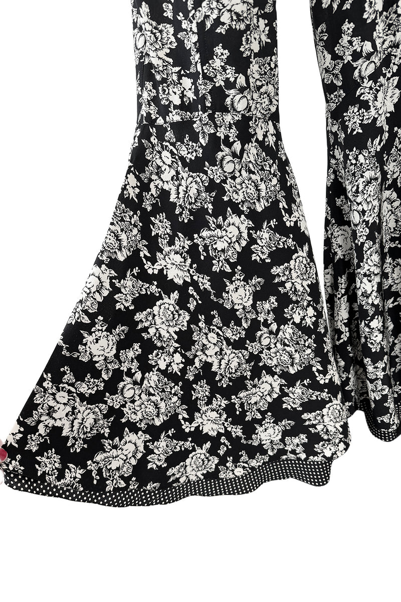 Ultra Rare Spring 1993 Versace by Gianni  Versace Silk Black & White Printed Off Shoulder Bell Bottom Jumpsuit