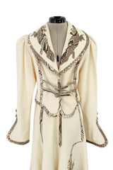 Important 1972 Bill Gibb Couture Debut Collection Lizard Detailed Cream Jacket & Scalloped Edged Skirt