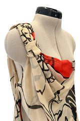 Gorgeous Early 2000s Valentino Roma Bias Cut Floral Print Dress w Bright Pops of Coral Red