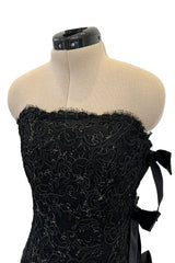 Fall 1998 Yves Saint Laurent Black Strapless Gold & Black Cord Dress w Side Bows