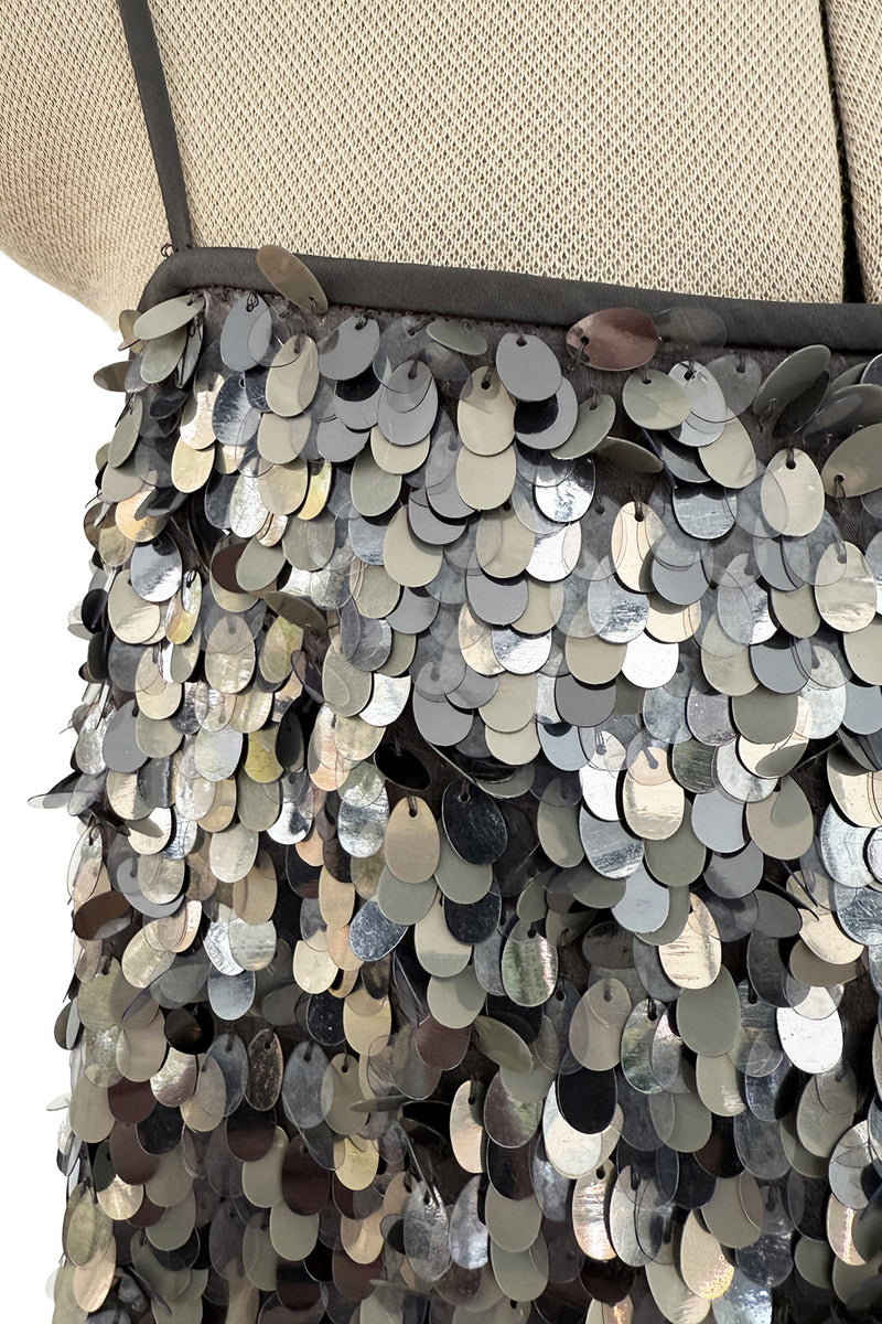 Easy-to-Wear Spring 2020 Emporio Armani Runway Look 59 Grey Silk Organza Silver Sequin Dress