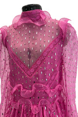 Spring 2018 Valentino by Pierpaolo Piccioli Pink Silk Organza Dress w Rhinestones & Metallic Silver Appliques