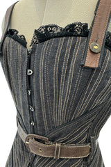 Exceptional Fall 2002 Alexander McQueen Runway Look 44 Corset Mini Dress w Leather Details