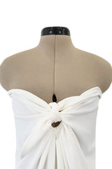 1976 Halston Strapless Iconic Front Tie Bias Cut Dress in White Jersey