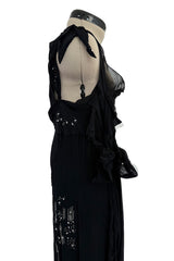Phenomenal Fall 2006 John Galliano Black Silk Chiffon Dress w Sequins & Beading